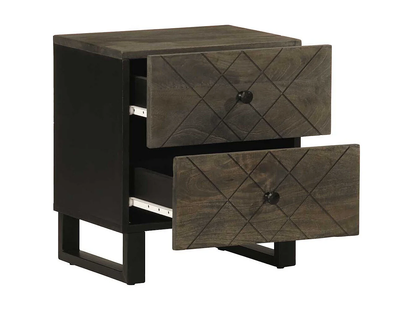 Table de chevet noir 40x33x46 cm bois de manguier solide