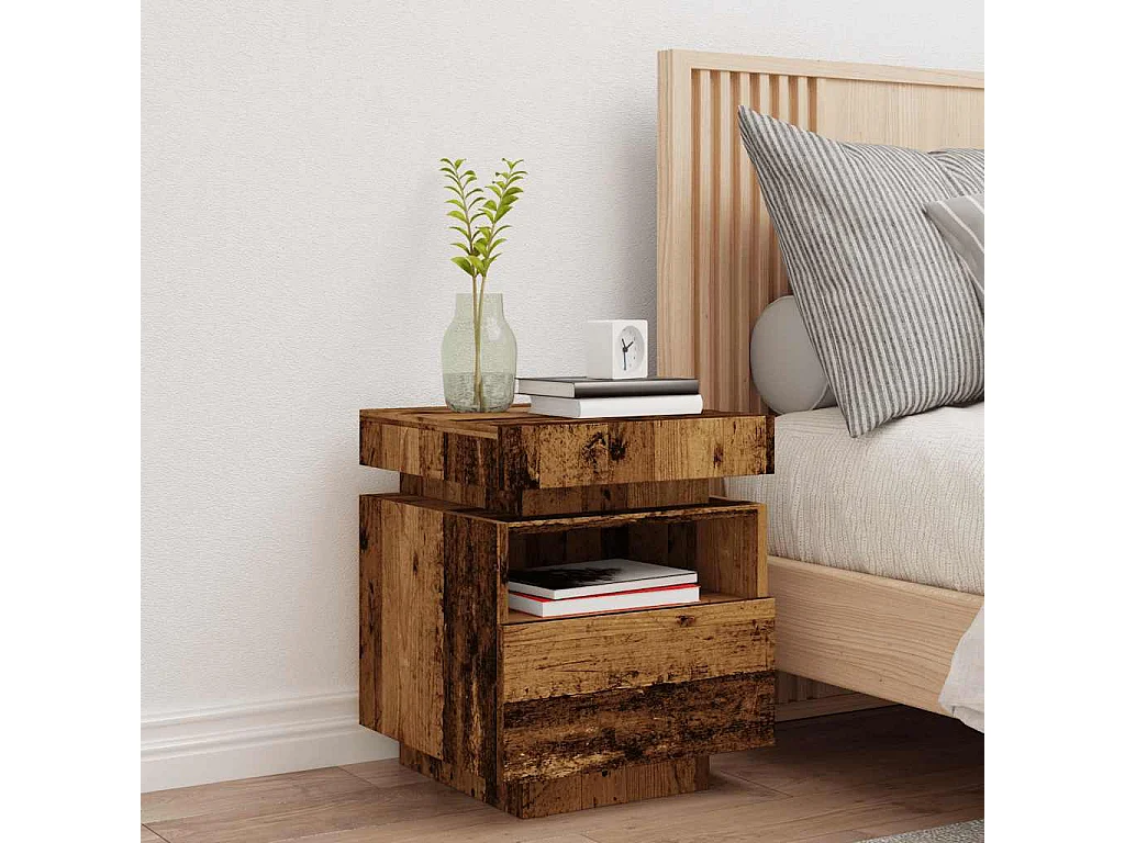 Armoire de chevet avec lumières LED vieux bois 40x39x48,5 cm