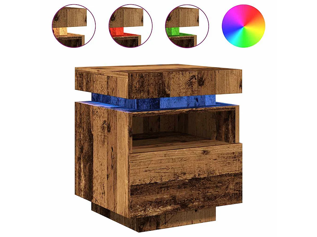 Comodino con Luci LED Legno Antico 40x39x48,5 cm