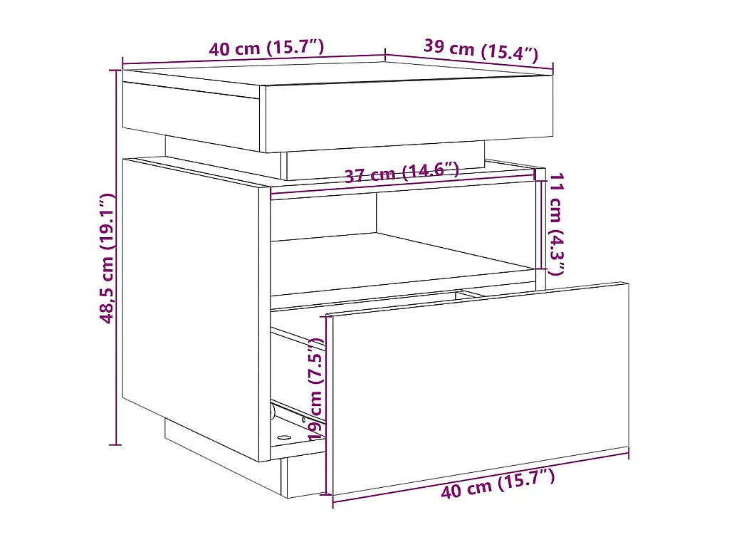 Comodino con Luci LED Legno Antico 40x39x48,5 cm