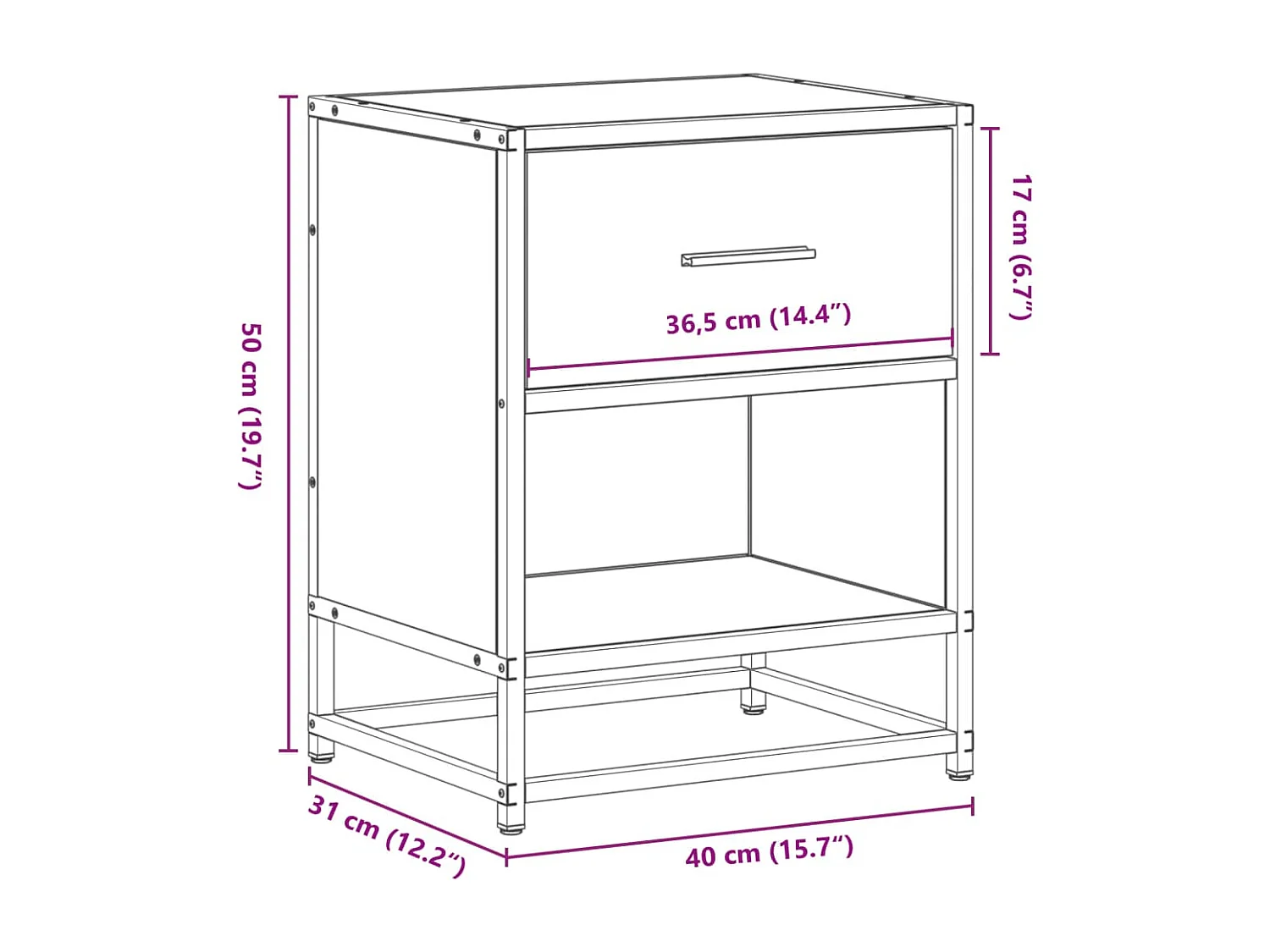 Table de chevet sonoma gris 40x31x50 cm bois d'ingénierie