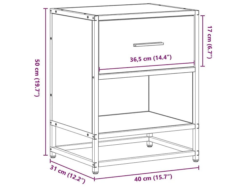 Table de chevet sonoma gris 40x31x50 cm bois d'ingénierie