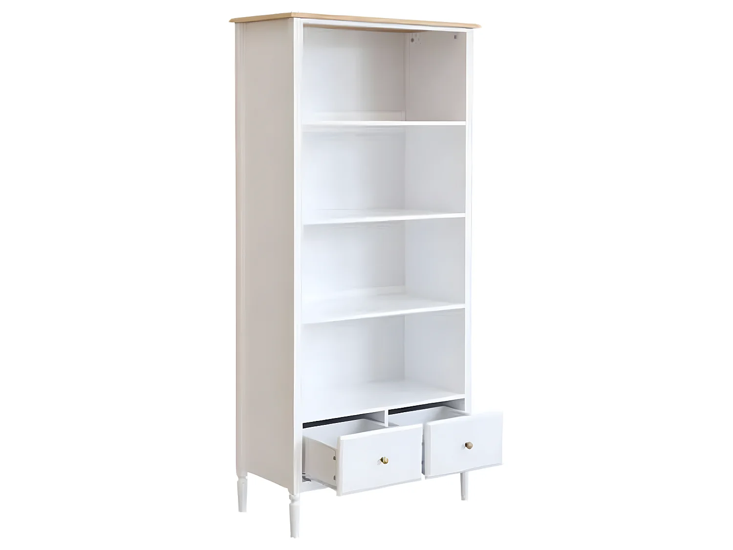 Bibliothèque avec 2 tiroirs en bois coloris blanc - Longueur 80 x Profondeur 40 x Hauteur 174 cm