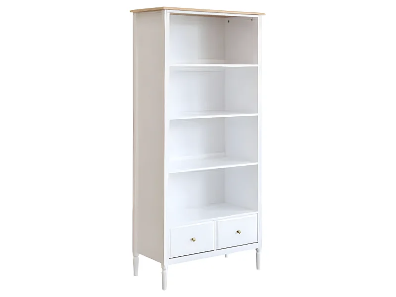 Bibliothèque avec 2 tiroirs en bois coloris blanc - Longueur 80 x Profondeur 40 x Hauteur 174 cm