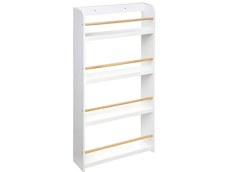 Bibliothèque enfant 4 étagères coloris blanc - Longueur 55 x Profondeur 15 x Hauteur 118 cm