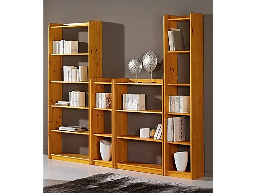 Étagère de rangement en bois de pin massif coloris miel - Longueur 80 x Profondeur 28 x Hauteur 120 cm