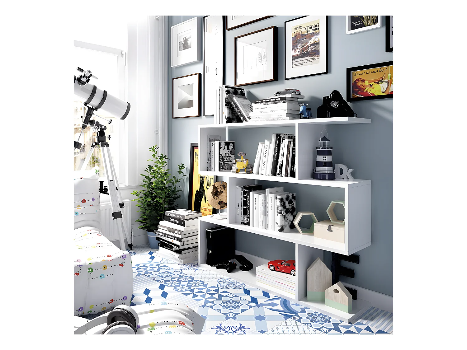 Étagère polyvalente Séparateur coloris blanc brillant - Longueur 110 x Profondeur 25 x Hauteur 96 cm