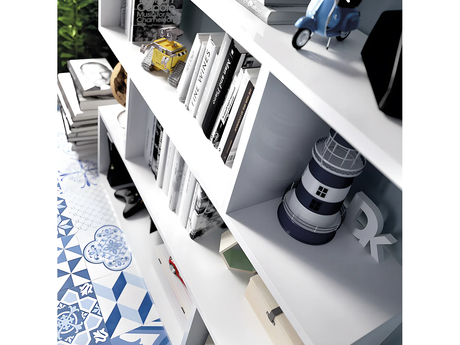 Étagère polyvalente Séparateur coloris blanc brillant - Longueur 110 x Profondeur 25 x Hauteur 96 cm