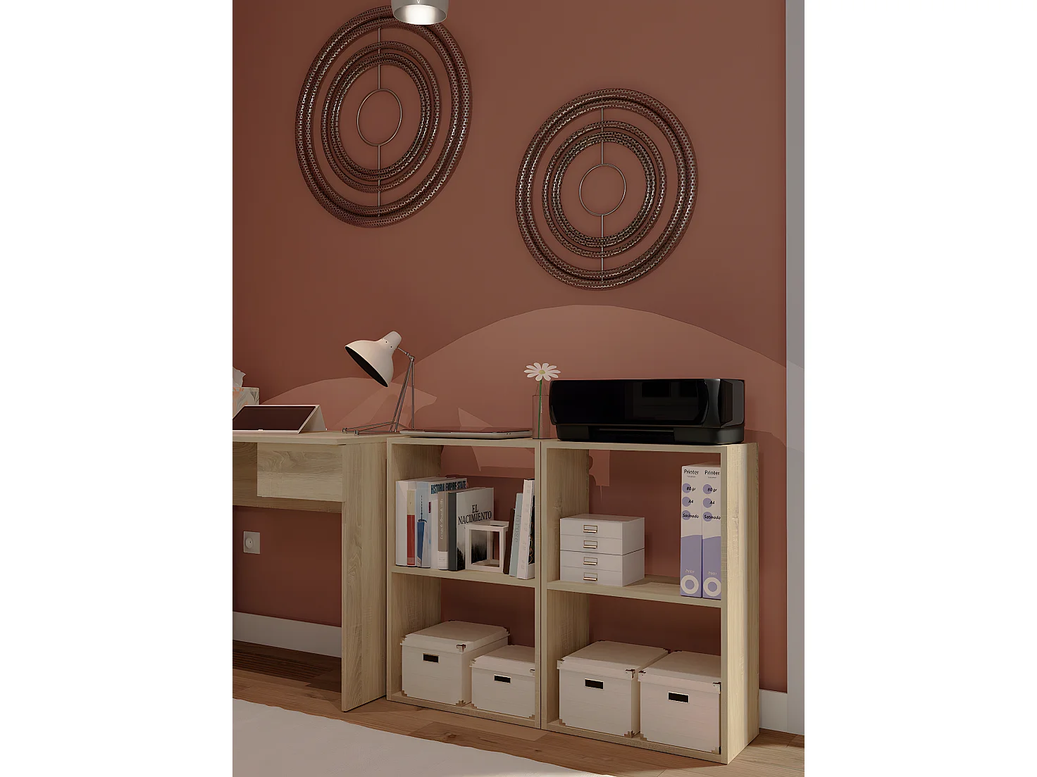 Etagère de bureau 2 niveaux coloris cambrian - Hauteur 75 x Longueur 50 x Profondeur 24.5 cm
