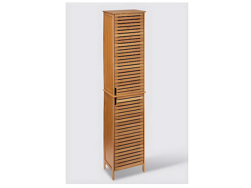Colonne SDB de 2 portes en bambou naturel - Dim : L.34 x P.24 x H.170 cm