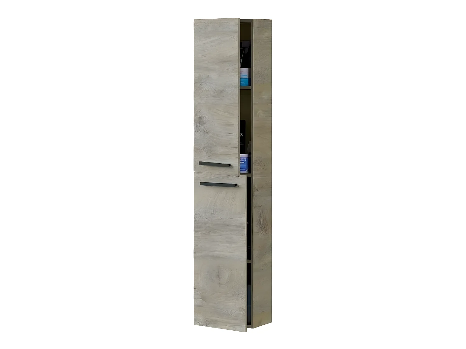Colonne salle de bain Suspendue avec 2 Portes coloris Alaska chêne à nœuds - Hauteur 150 x Longueur 30 x Profondeur 25 cm