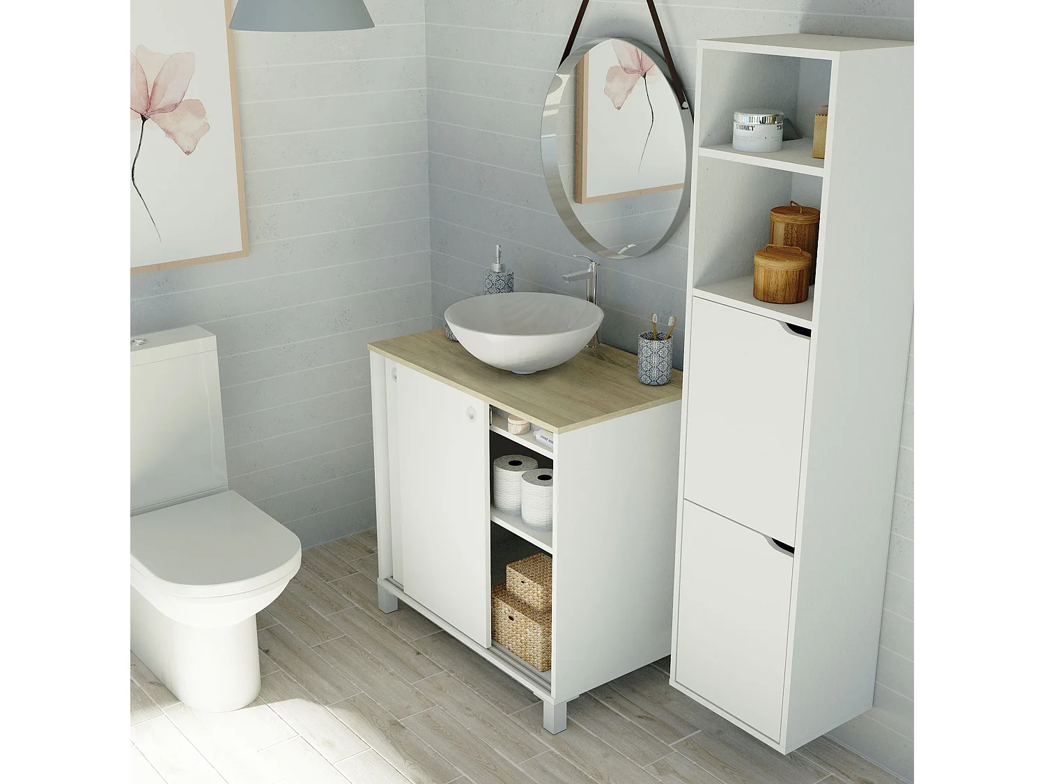 Colonne SDB coloris blanc - Hauteur 150 x Longueur 36 x Profondeur 30 cm