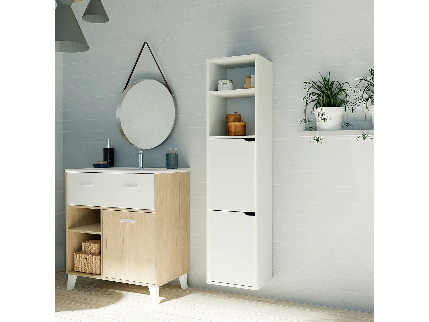 Colonne SDB coloris blanc - Hauteur 150 x Longueur 36 x Profondeur 30 cm