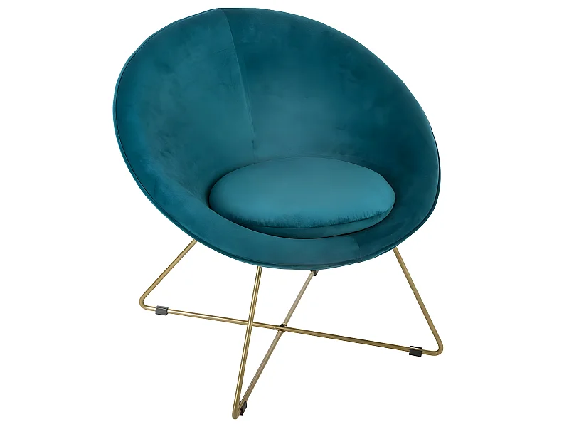 Fauteuil bleu canard en velours - L. 76 x l. 67 x H. 69 cm