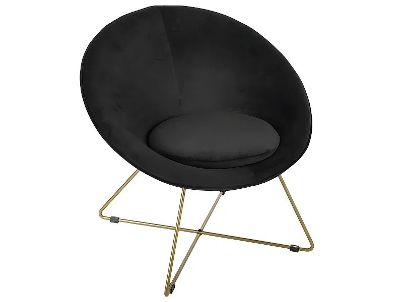 Fauteuil Noir en velours - L. 76 x l. 67 x H. 69 cm