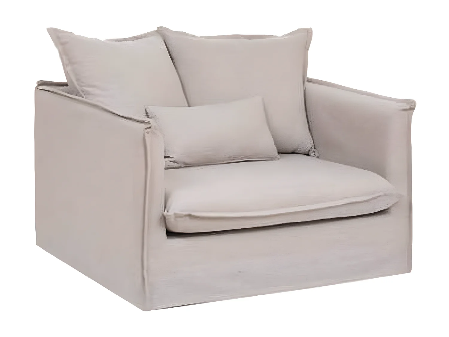 Fauteuil en PU / bois coloris beige - Longueur 117 x Profondeur 102 x Hauteur 72 cm