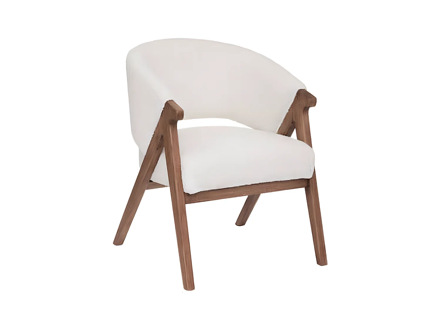 Fauteuil avec accoudoirs en bois, Polyester coloris blanc, marron -  L.  65,5 x P. 70 x H. 82,5  cm