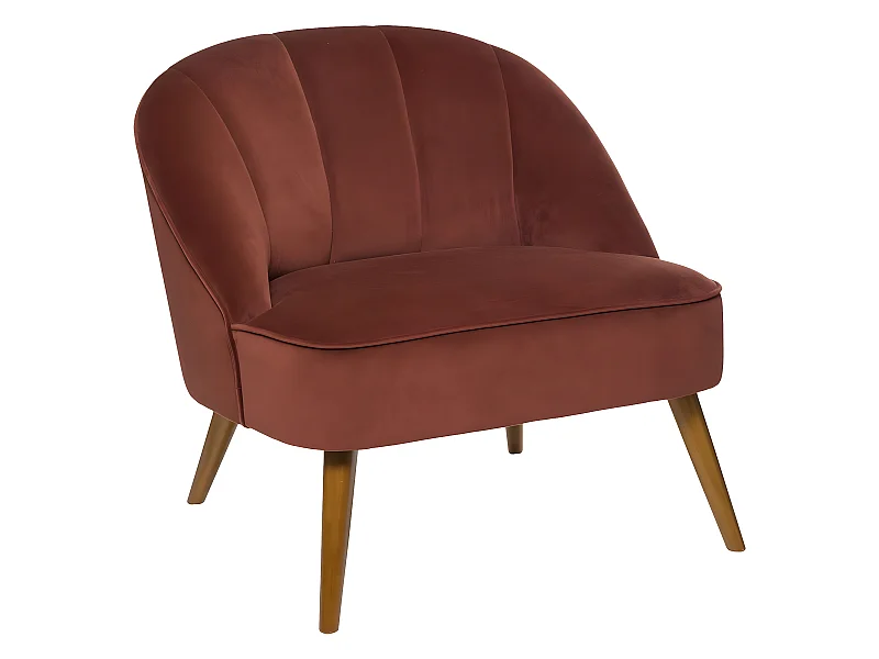 Fauteuil en velours coloris terracotta - Longueur 78 x Profondeur 72 x Hauteur 71 cm