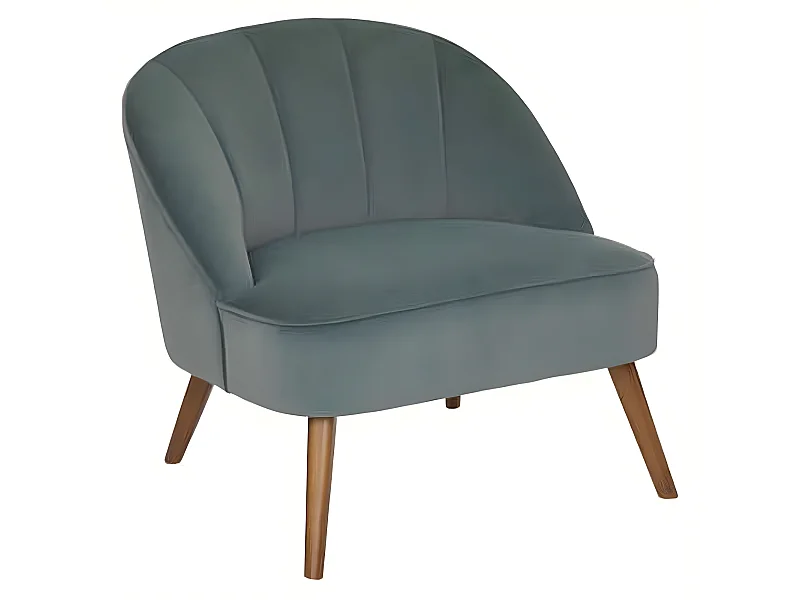 Fauteuil en velours et bois de pin coloris vert céladon - Longueur 78 x Profondeur 72 x Hauteur 71 cm