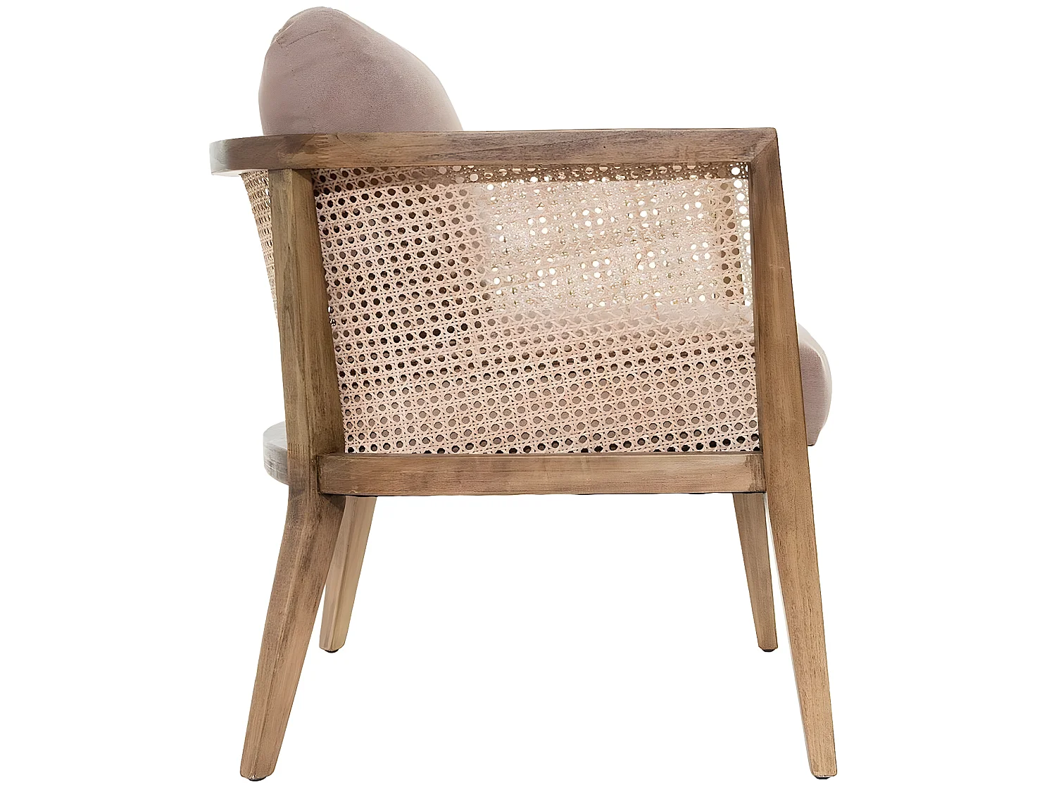 Fauteuil en peuplier et rotin coloris taupe - Longueur 62 x Profondeur 69 x Hauteur 78 cm