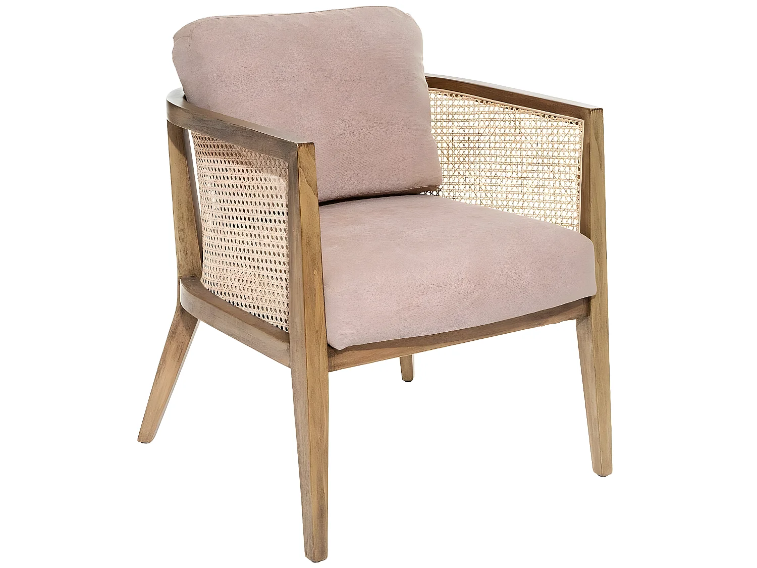 Fauteuil en peuplier et rotin coloris taupe - Longueur 62 x Profondeur 69 x Hauteur 78 cm