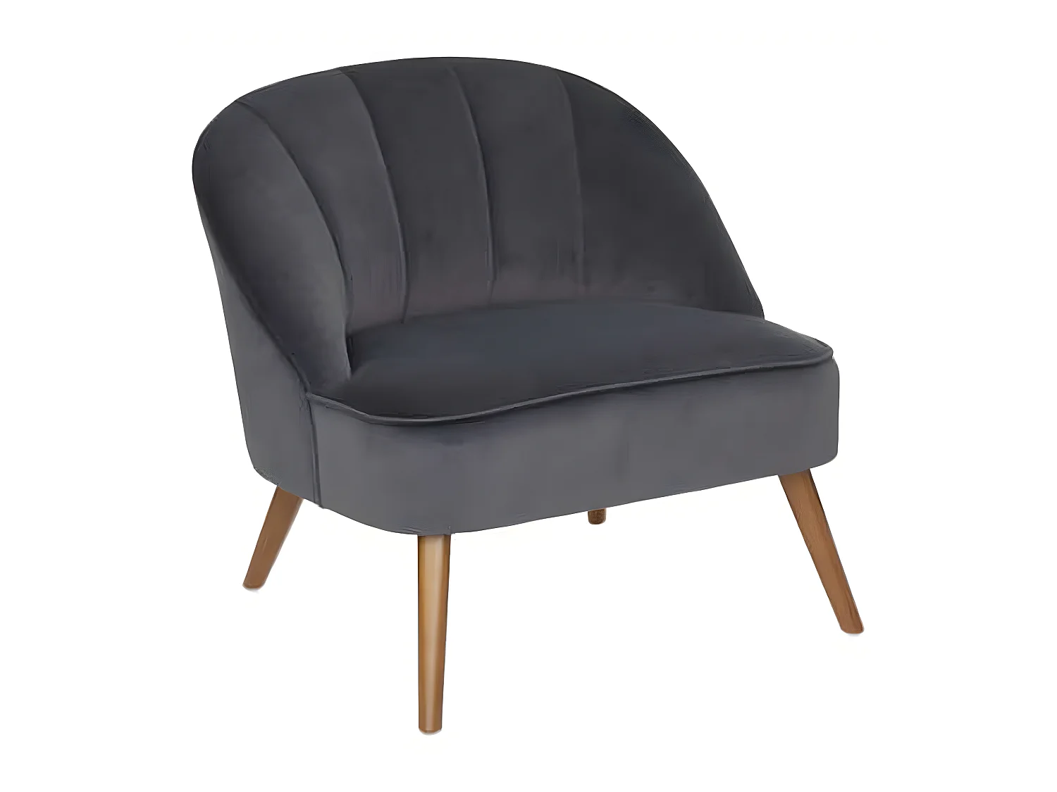 Fauteuil en velours et bois de pin coloris gris - Longueur 78 x Profondeur 72 x Hauteur 71 cm