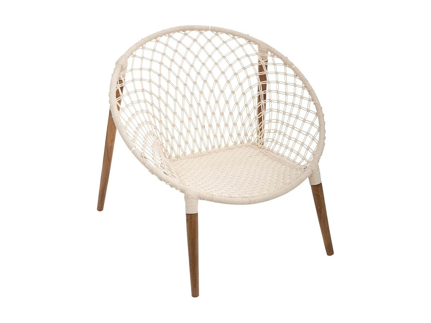 Lot de 2 fauteuils tressés en coton et teck coloris blanc - Longueur 90 x Profondeur 90 x Hauteur 85 cm
