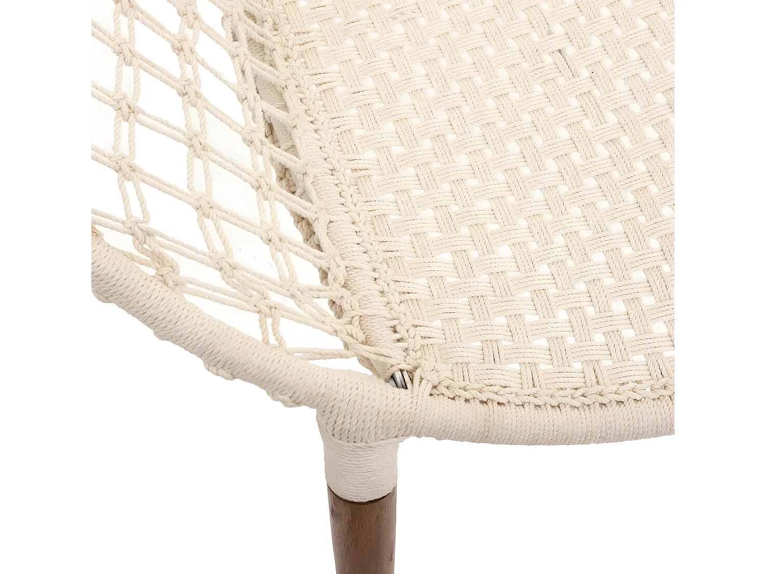 Lot de 2 fauteuils tressés en coton et teck coloris blanc - Longueur 90 x Profondeur 90 x Hauteur 85 cm