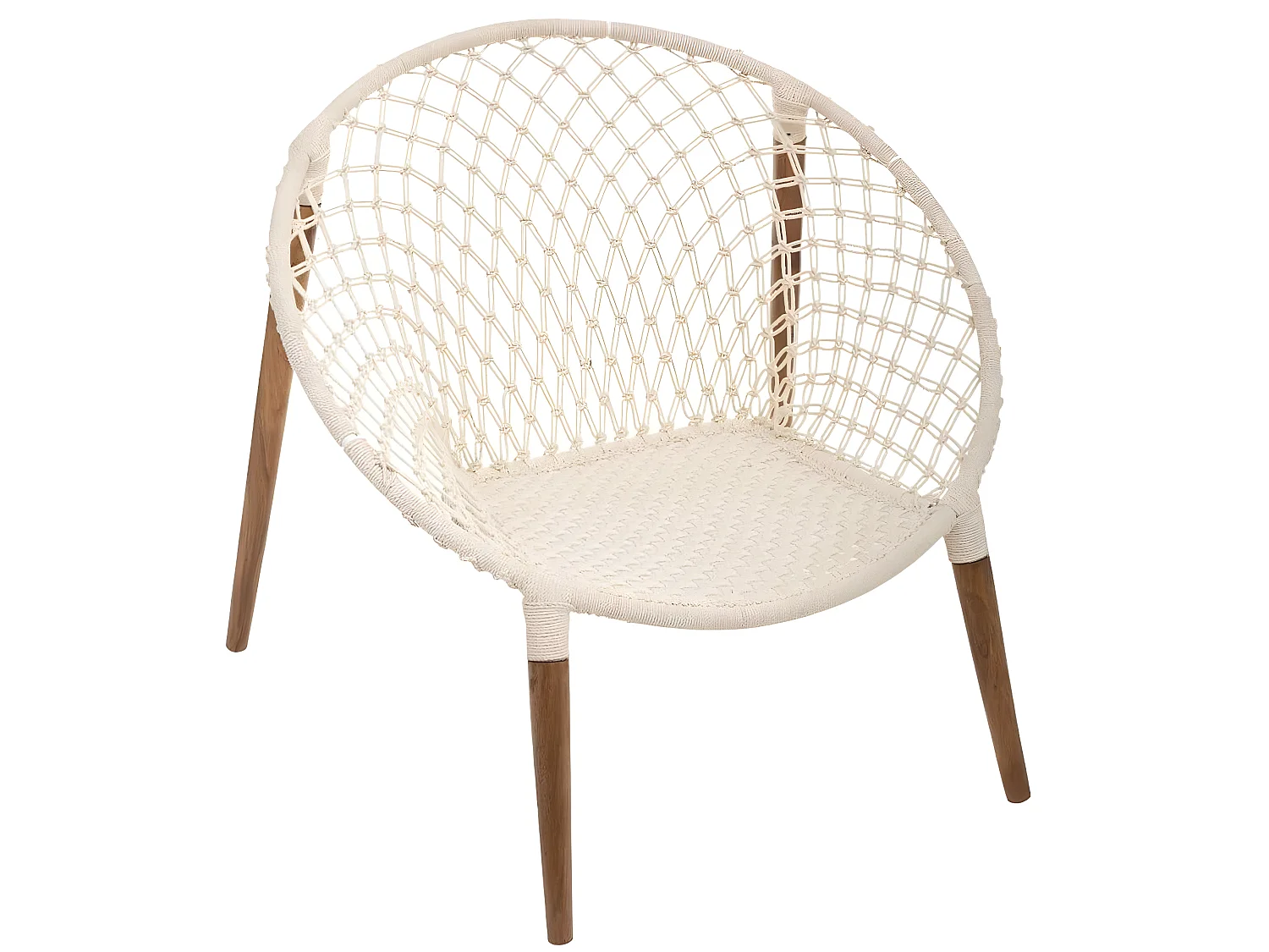 Lot de 2 fauteuils tressés en coton et teck coloris blanc - Longueur 90 x Profondeur 90 x Hauteur 85 cm