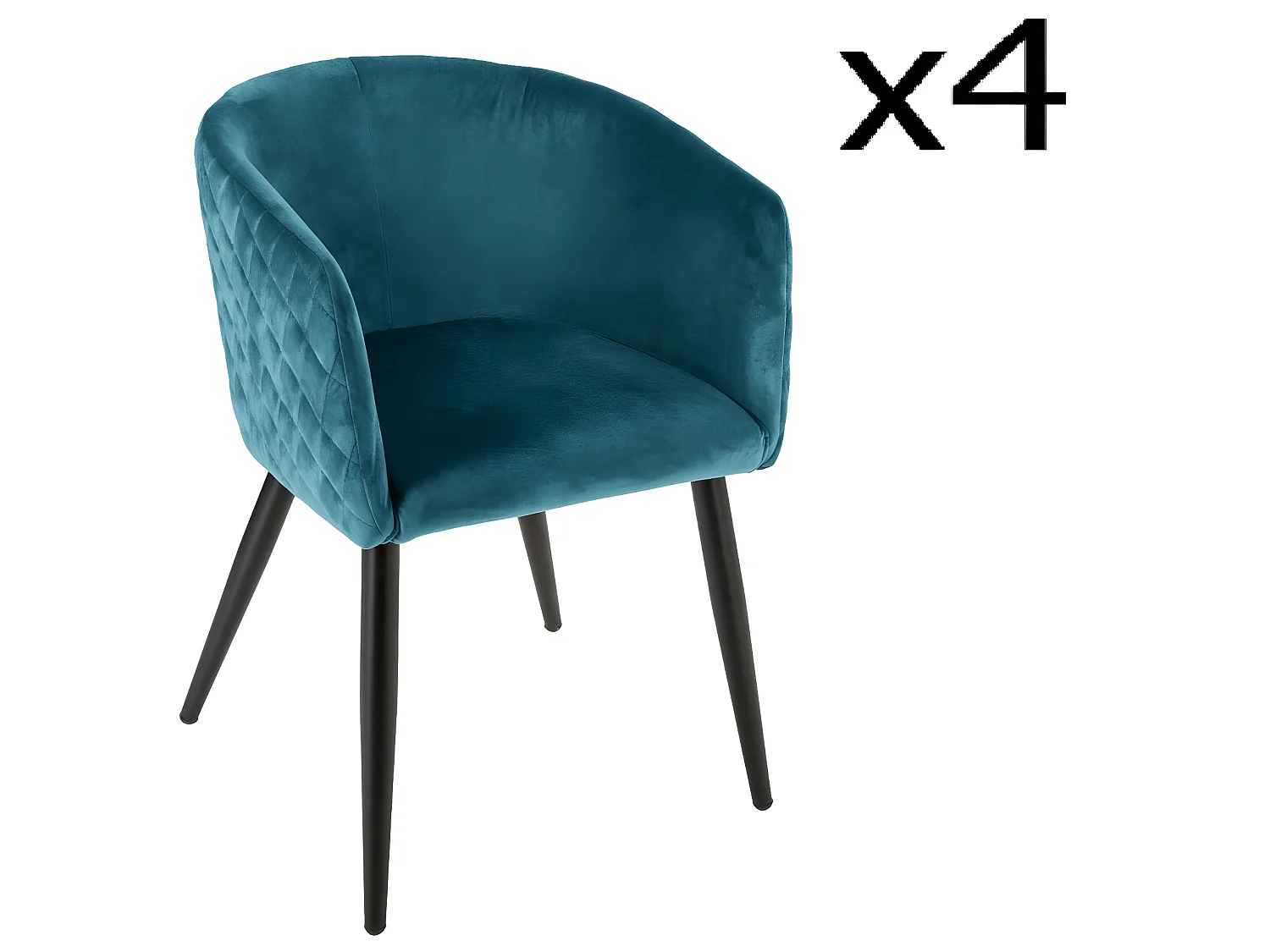 Lot de 4 Fauteuils de dîner bleu canard en velours - H. 76 cm
