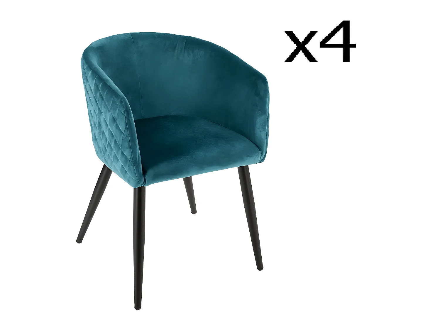 Lot de 4 Fauteuils de dîner bleu canard en velours - H. 76 cm