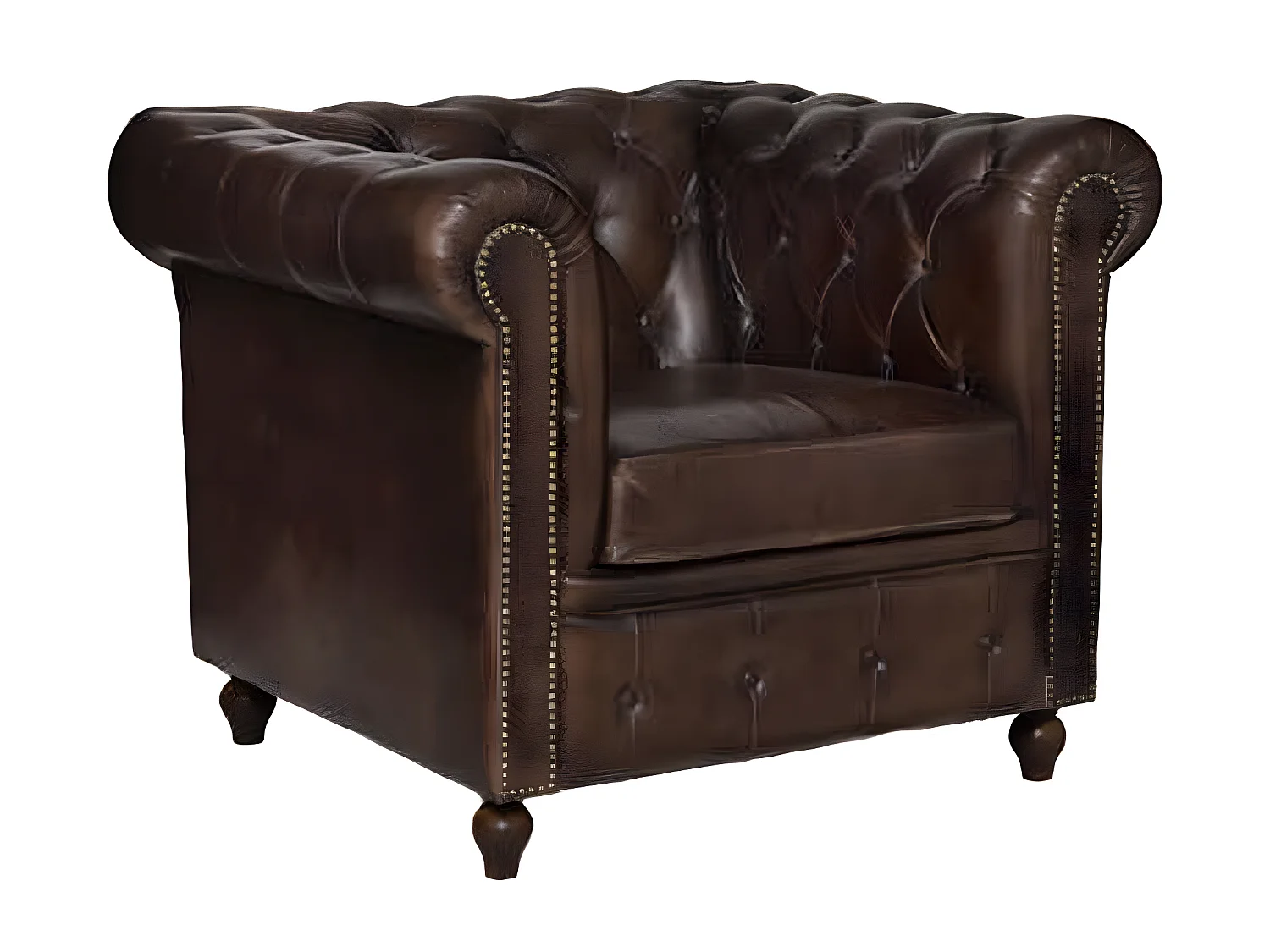 Fauteuil en cuir coloris marron - Longueur 93 x Profondeur 84 x Hauteur 74 cm