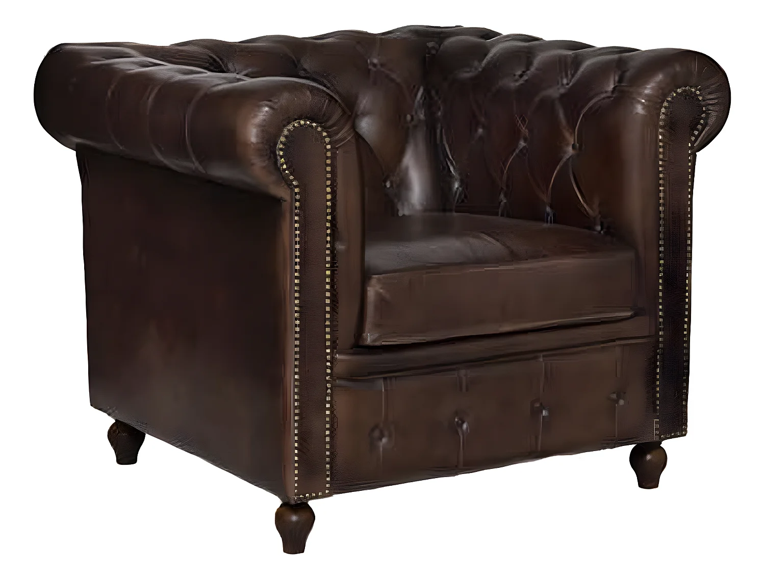 Fauteuil en cuir coloris marron - Longueur 93 x Profondeur 84 x Hauteur 74 cm