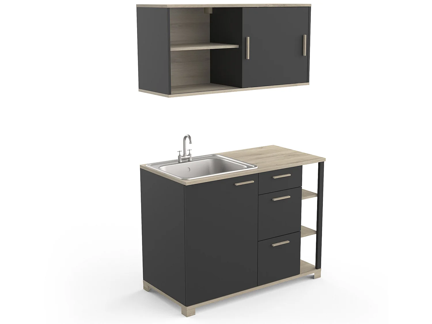 Meuble haut coloris chêne kronberg / noir - longueur 120 x profondeur 39 x hauteur 60 cm