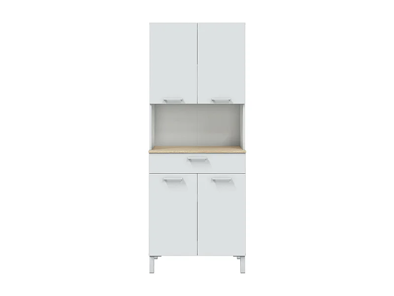 Buffet meuble cuisine 4 portes + tiroir coloris blanc artic / chêne canadien - Hauteur 186 cm x Longueur 72 cm x Profondeur 40 cm