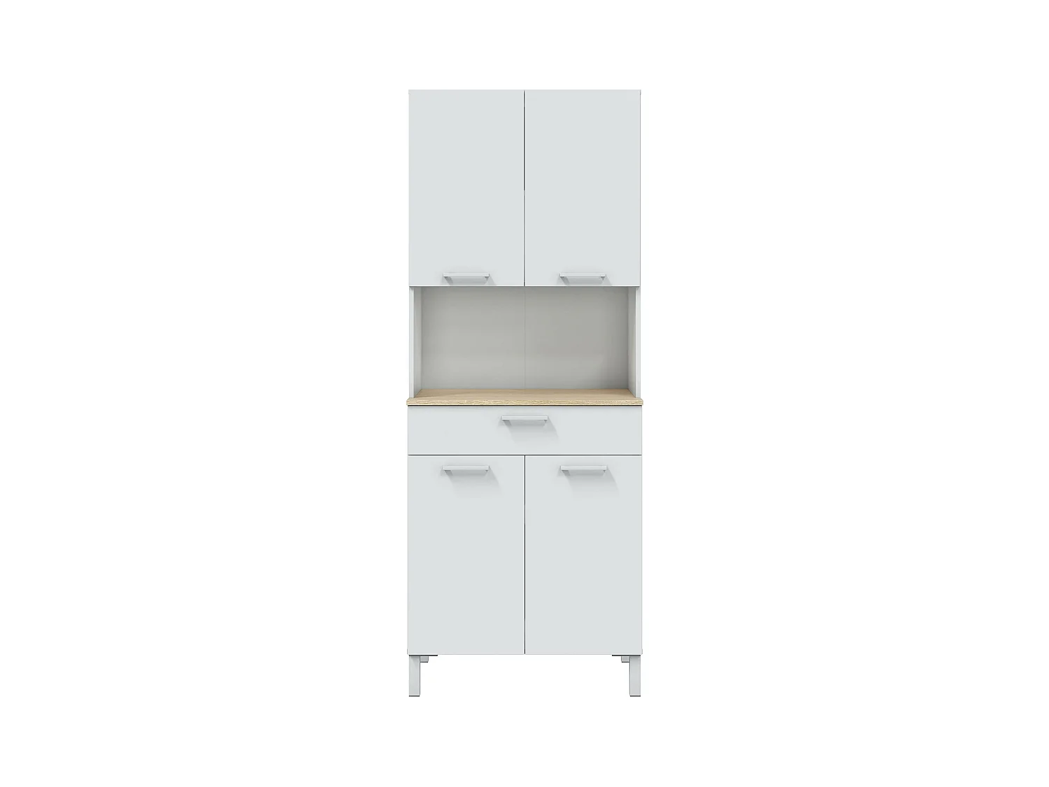 Buffet meuble cuisine 4 portes + tiroir coloris blanc artic / chêne canadien - Hauteur 186 cm x Longueur 72 cm x Profondeur 40 cm