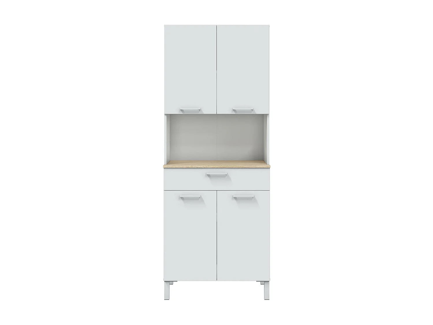 Buffet meuble cuisine 4 portes + tiroir coloris blanc artic / chêne canadien - Hauteur 186 cm x Longueur 72 cm x Profondeur 40 cm