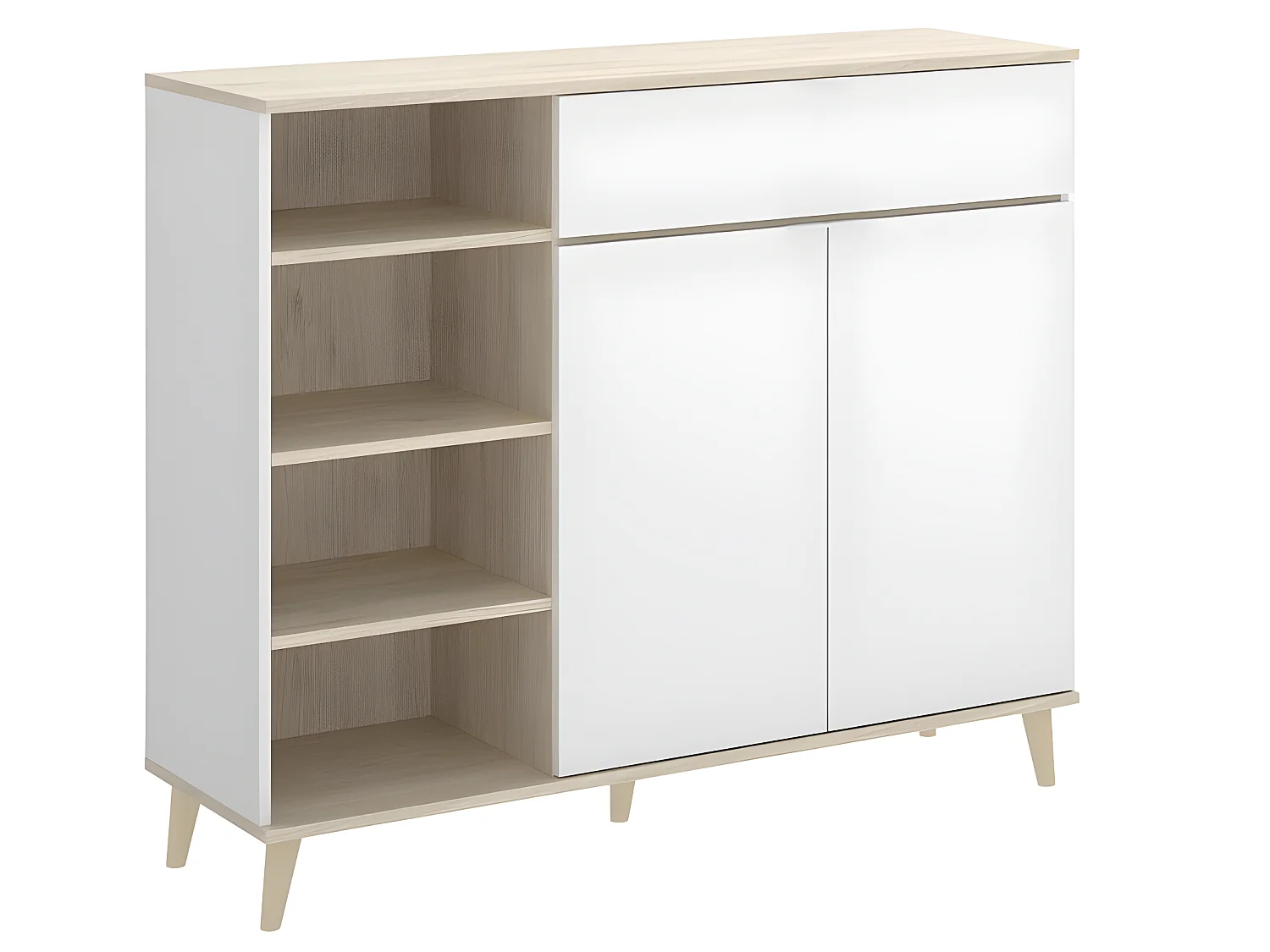 Buffet Meuble de cuisine coloris blanc/naturel - Longueur 119 x Profondeur 40 x Hauteur 102 cm