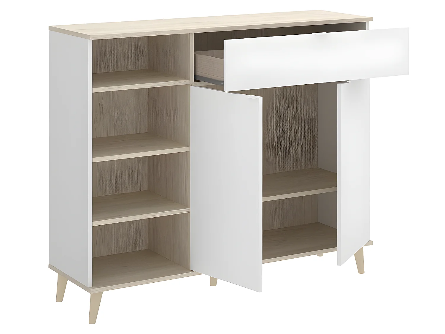 Buffet Meuble de cuisine coloris blanc/naturel - Longueur 119 x Profondeur 40 x Hauteur 102 cm