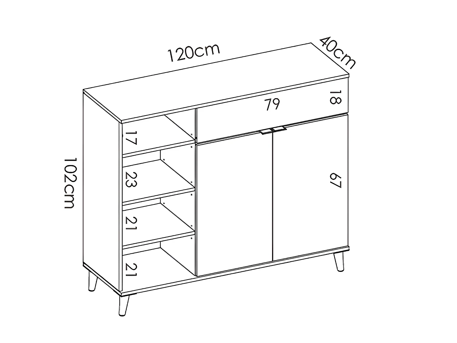 Buffet Meuble de cuisine coloris blanc/naturel - Longueur 119 x Profondeur 40 x Hauteur 102 cm