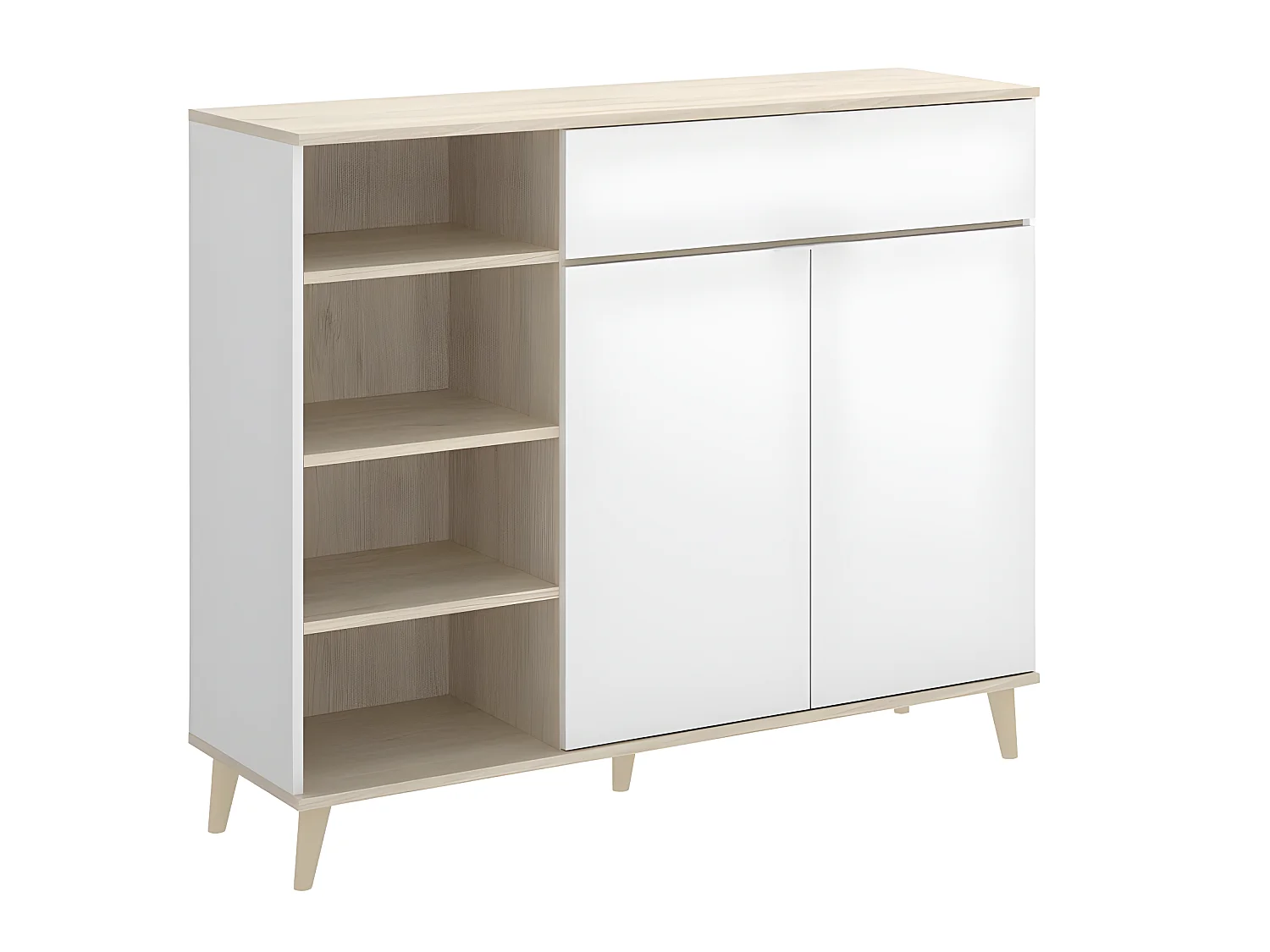 Buffet Meuble de cuisine coloris blanc/naturel - Longueur 119 x Profondeur 40 x Hauteur 102 cm