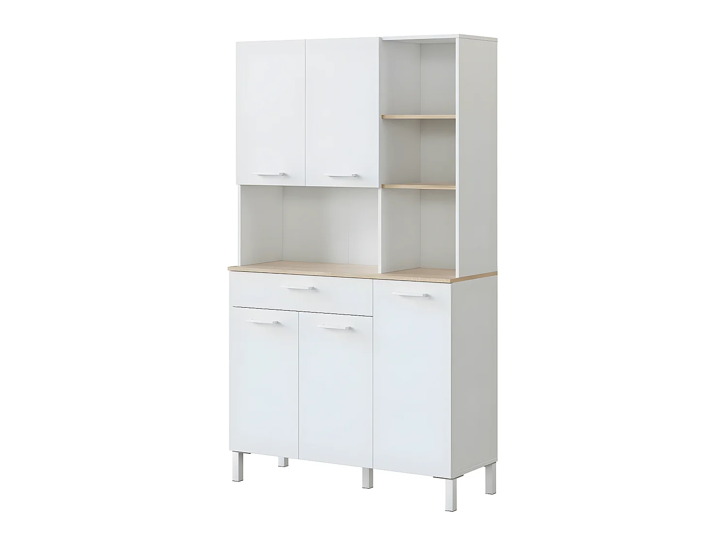 Buffet meuble cuisine 5 portes + 1 tiroir coloris blanc artic/chêne canadien - Hauteur 186 cm x Longueur 108 cm x Profondeur 40 cm