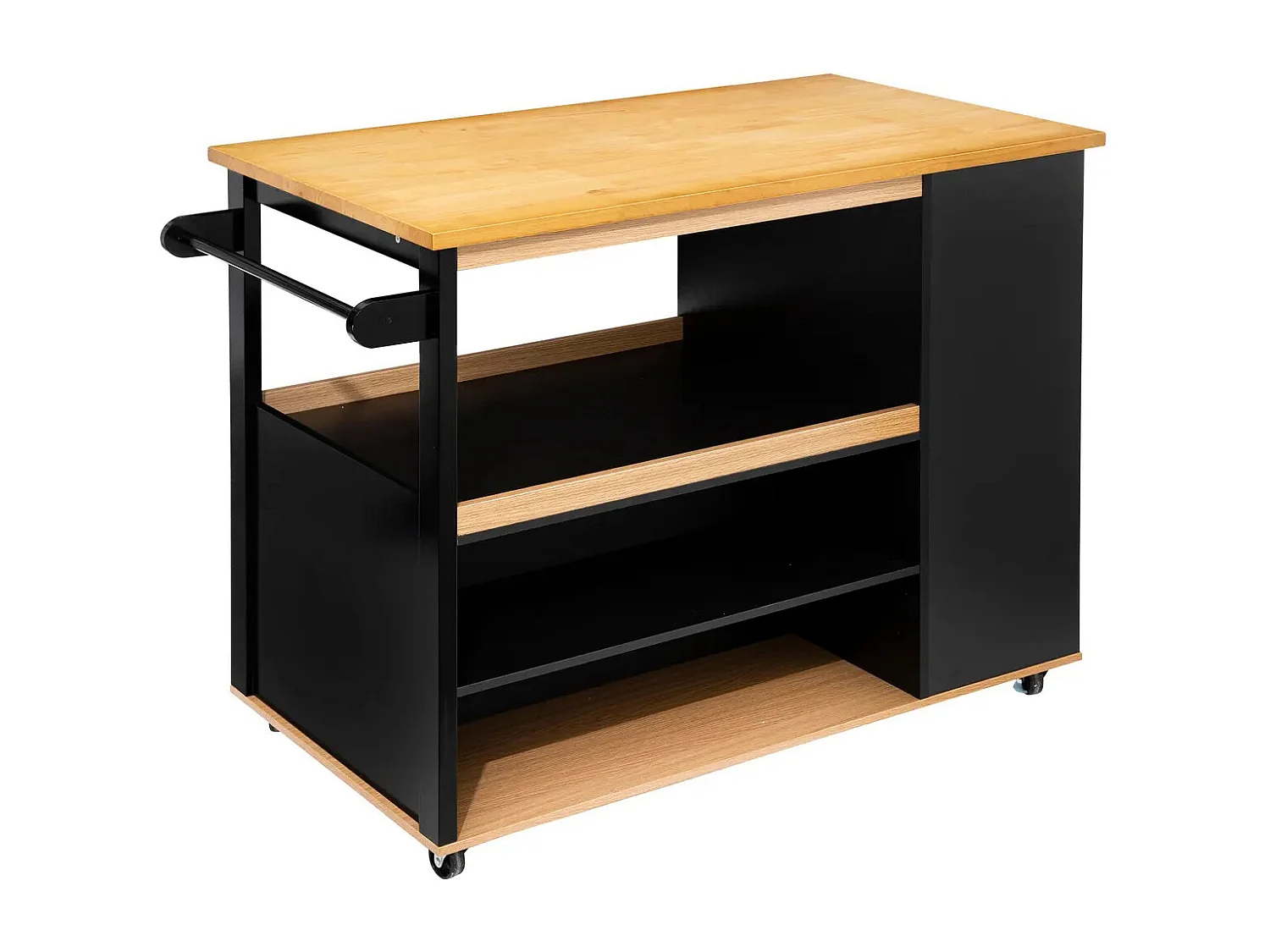 Ilot de cuisine, Meuble de cuisine en bois coloris noir, naturel - Longueur 108 x Profondeur 89 x Hauteur 60 cm