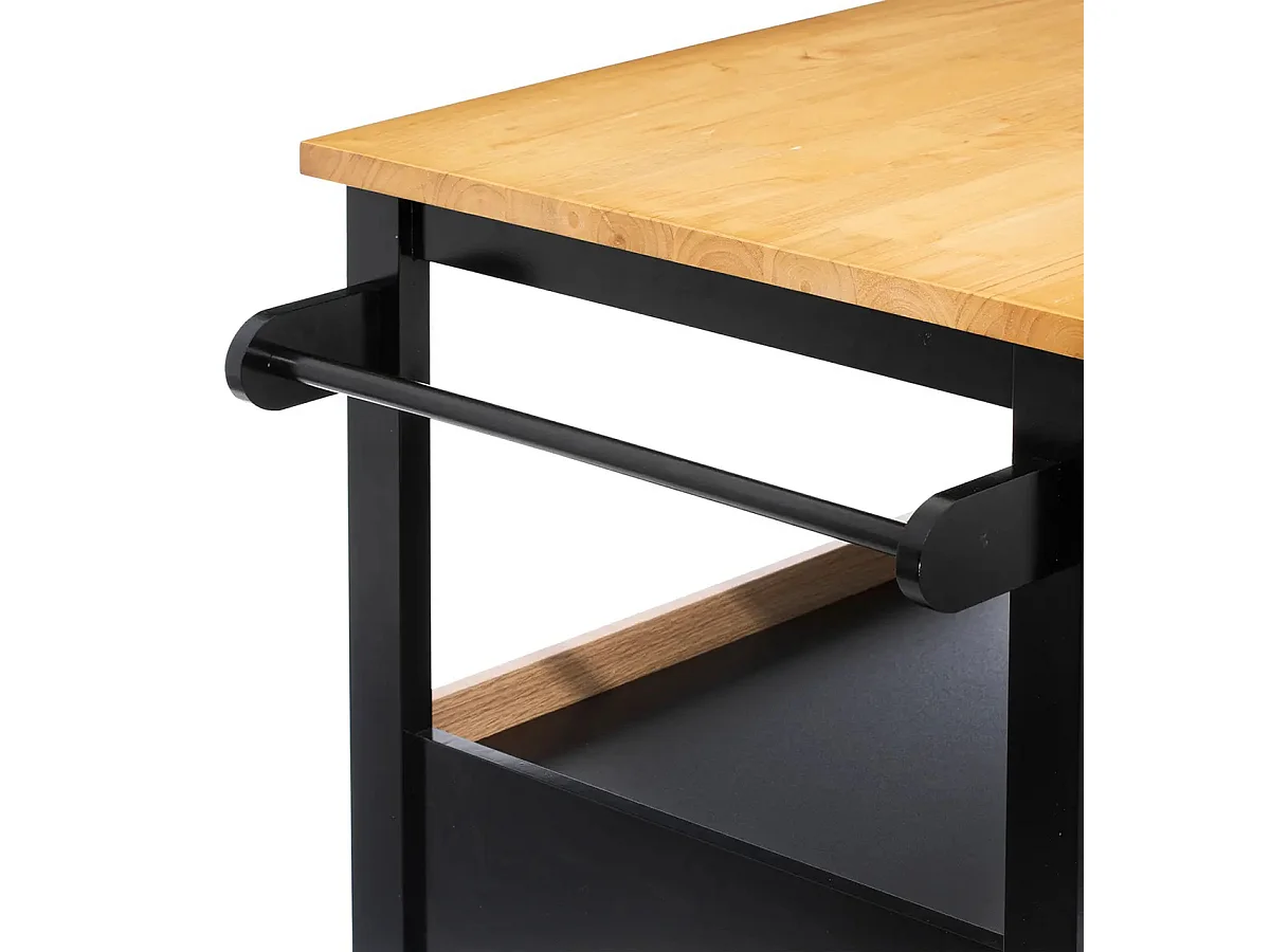 Ilot de cuisine, Meuble de cuisine en bois coloris noir, naturel - Longueur 108 x Profondeur 89 x Hauteur 60 cm