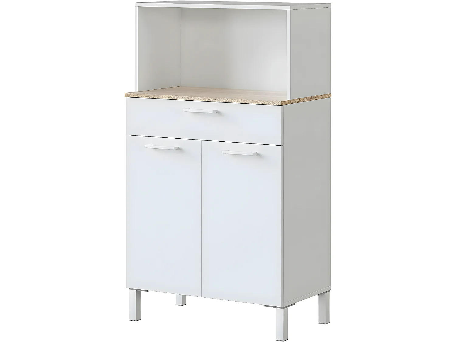 Buffet meuble cuisine 2 portes + tiroir coloris blanc artic / chêne canadien - Hauteur 126 cm x Longueur 72 cm x Profondeur 40 cm