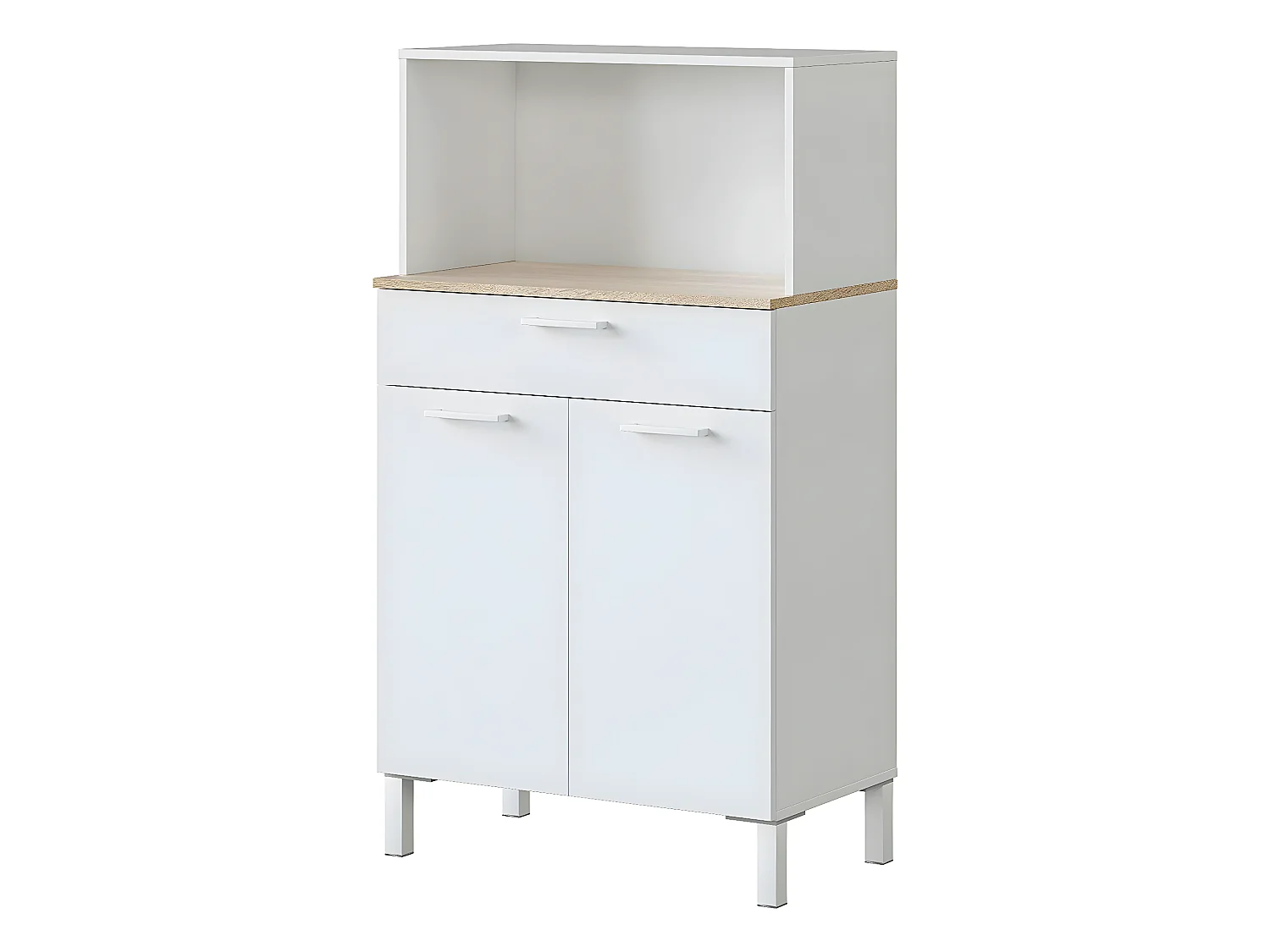Buffet meuble cuisine 2 portes + tiroir coloris blanc artic / chêne canadien - Hauteur 126 cm x Longueur 72 cm x Profondeur 40 cm