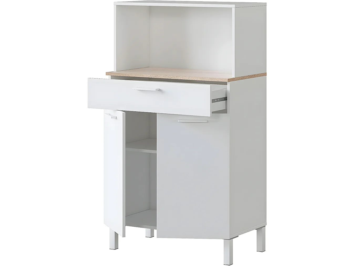Buffet meuble cuisine 2 portes + tiroir coloris blanc artic / chêne canadien - Hauteur 126 cm x Longueur 72 cm x Profondeur 40 cm