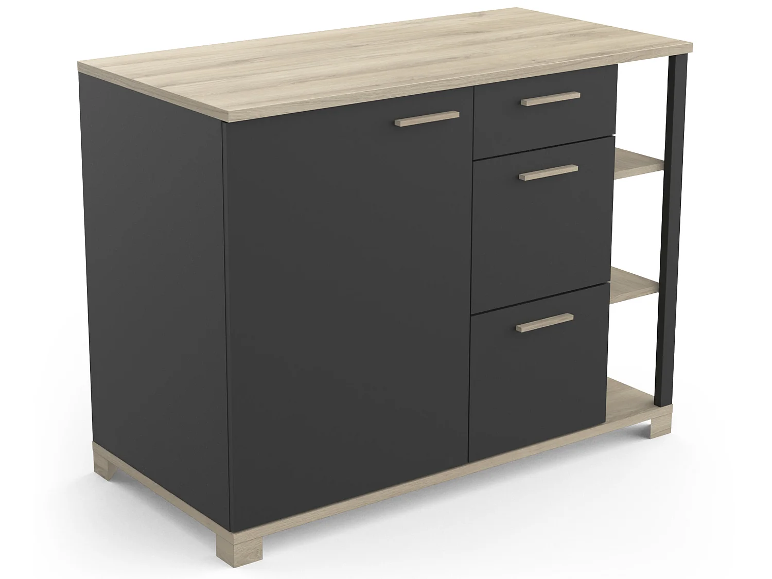 Meuble bas coloris chêne kronberg / noir - longueur 120 x profondeur 60 x hauteur 90 cm