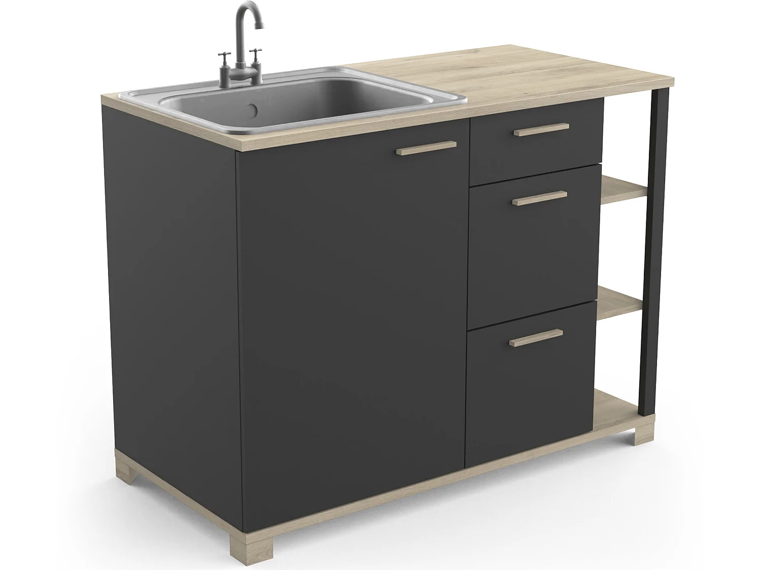 Meuble bas coloris chêne kronberg / noir - longueur 120 x profondeur 60 x hauteur 90 cm