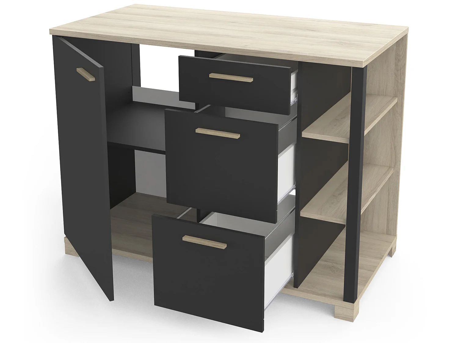 Meuble bas coloris chêne kronberg / noir - longueur 120 x profondeur 60 x hauteur 90 cm